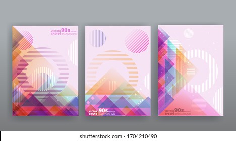 Chaos abstract geometric covers design. Cool halftone shiny gradients templates set. Fluid shapes poster composition. Retro futuristic creative 90s and 80s style. Modern flyers, banners and labels