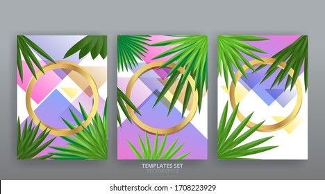 Chaos abstract geometric covers design. Cool halftone shiny gradients templates set. Fluid shapes poster composition. Retro futuristic creative 90s and 80s style. Modern flyers, banners and labels