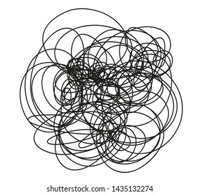 Chaos. Abstract tangled  lines. Hand drawn dinamic scrawls. Black and white illustration. Art creation