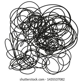 Chaos. Abstract tangled  lines. Hand drawn dinamic scrawls. Black and white illustration. Art creation