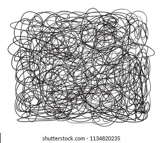 Chaos. Abstract tangled texture. Random chaotic lines. Hand drawn dinamic scrawls. Black and white illustration. Background with stripes. Universal pattern. Art creation