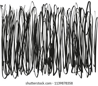 Chaos. Abstract tangled texture. Random chaotic lines. Hand drawn dinamic vertical scrawls. Black and white illustration. Background with stripes. Universal pattern. Art creation