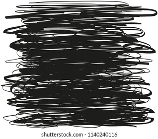 Chaos. Abstract tangled texture. Random chaotic lines. Hand drawn dinamic horizontal scrawls. Black and white illustration. Background with stripes. Universal pattern. Art creation