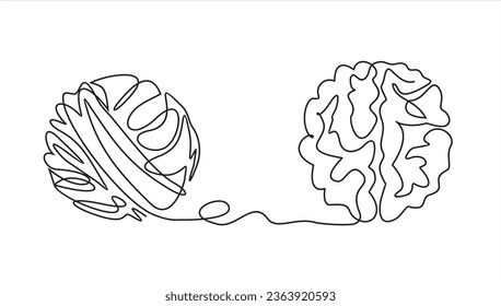 Chaos and brain, abstract minimalist concept vector illustration. Metaphor of disorganized difficult problem mess with single continuous tangle thread in need of unraveling, found solution.