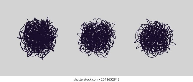 Chaos and brain line doodle icon stress and anxiety scribbles. Thinking and mental challenges and mind scribbles. Vector illustration