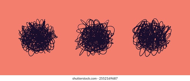 Chaos and brain line doodle icon stress and anxiety scribbles. Thinking and mental challenges and mind scribbles. Vector illustration