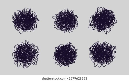 Chaos and brain line doodle icon stress and anxiety scribbles. Thinking and mental challenges and mind scribbles. Vector illustration