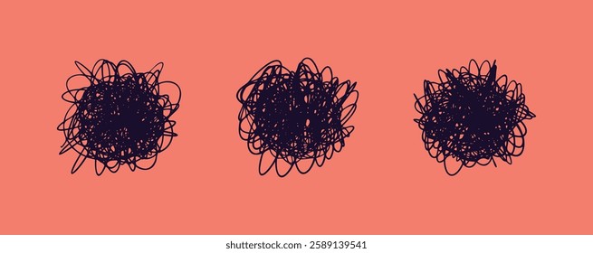 Chaos and brain line doodle icon stress and anxiety scribbles. Thinking and mental challenges and mind scribbles. Vector illustration