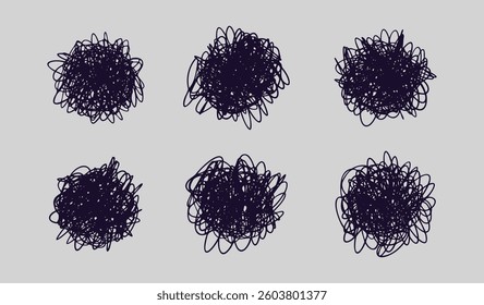 Chaos and brain line doodle icon stress and anxiety scribbles. Thinking and mental challenges and mind scribbles. Vector illustration