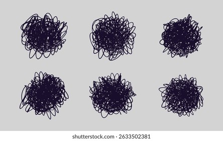 Chaos and brain line doodle icon stress and anxiety scribbles. Thinking and mental challenges and mind scribbles. Vector illustration