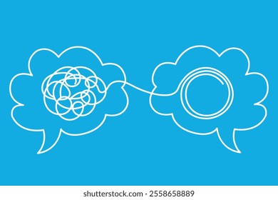 From Chaos to Clarity: One Line Art Illustration of Two Speech Bubbles, One with a Messy Tangle and the Other with a Simple Circle