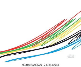 Chaos of colored lines on a white background.