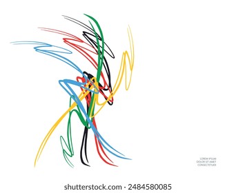 Chaos of colored lines on a white background.