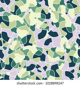 Chaos of colored spots with a white stroke. Fashionable summer beach camouflage.