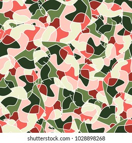 Chaos of colored spots with a white stroke. Fashionable summer beach camouflage.