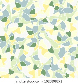 Chaos of colored spots with a white stroke. Fashionable summer beach camouflage.