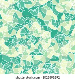 Chaos of colored spots with a white stroke. Fashionable summer beach camouflage.