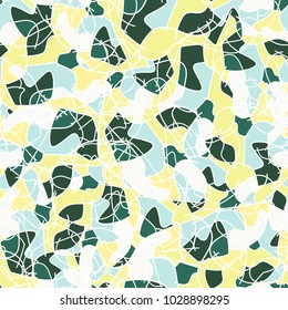 Chaos of colored spots with a white stroke. Fashionable summer beach camouflage.