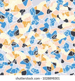 Chaos of colored spots with a white stroke. Fashionable summer beach camouflage.