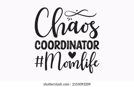 Chaos coordinator #momlife - Vector banner with a girl and flying pink paper hearts. Symbols of love on white background. They are isolated on white background.