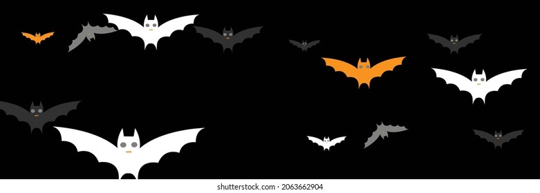 Chaos Creepy Dracula Horror Black Backdrop. White Orange Mysterious Faces Sky Bats. Cartoon Fear Funny Monster Gothic Halloween Modern Design. Spooky Party Scary Grey Vampire Bats Design Pic.