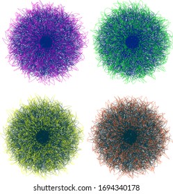 Chaos Doodle. Chaotic Hairy Balls. You can use Eye Character or Cartoon Face, Chaos pattern or brainstorming. Texture Isolated on White background. Colorful Hand Drawn Thin Lines,  Vector