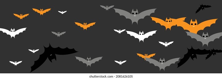 Chaos Dracula Scary Sky Black Bats Illustration. Vampire Orange Gothic White Fear Halloween Art Illustration. Horror Faces Party Funny Mysterious Backdrop. Spooky Creepy Grey Cartoon Monster Bats.