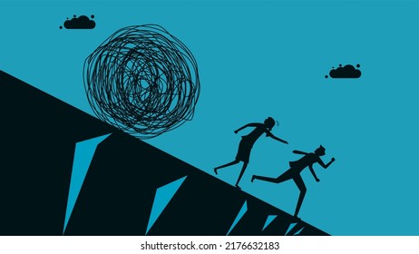chaos in the economic crisis. A businessman escapes from the chaos that has fallen. vector