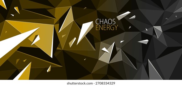 Fondo abstracto de Vector dinámico de energía del caos, superficie de poli baja con partículas de Elementos de descomposición en movimiento, abstracción geométrica triangular, arte 3D.