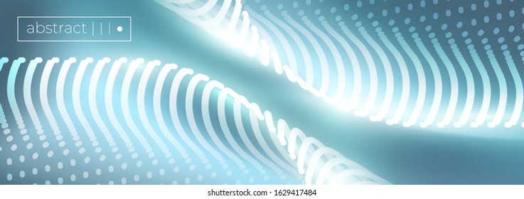 Chaos glowing neon dynamic particles flow. Abstract shining background. Technology business concept, techno futuristic backdrop. Vector template