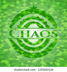Chaos green emblem with triangle mosaic background