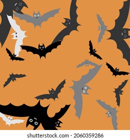 Chaos Grey White Bats Vector Design Pic. Light Motion Black Spooky Modern Style Simple Art. Scary Funny Attack Creepy Flying Bats Art Pattern. Print Silver Retro Orange Halloween Art Illustration.