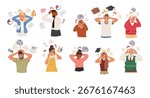 Chaos in head of scared people feeling anxiety, frustration, exhaustion, confusion of heavy thoughts. Mental distress due education, work failure, domestic routine, health problem vector illustration