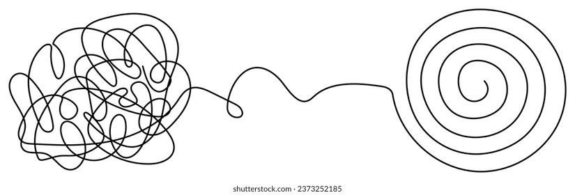 Chaos and mess circle continuous line drawn. Psychotherapy linear concept. Problem solution symbol. Vector illustration isolated on white.