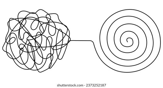 El caos y el caos circular línea continua dibujada. Concepto lineal de psicoterapia. Símbolo de solución de problema. Ilustración vectorial aislada en blanco.