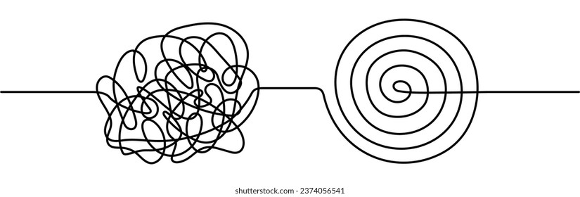 Chaos and mess circle continuous line drawn. Psychotherapy linear concept. Problem solution symbol. Vector illustration isolated on white.