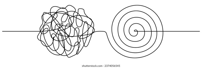 Chaos and mess circle continuous line drawn. Psychotherapy linear concept. Problem solution symbol. Vector illustration isolated on white.