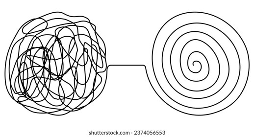 Chaos and mess circle continuous line drawn. Psychotherapy linear concept. Problem solution symbol. Vector illustration isolated on white.
