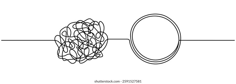 Chaos and mess circle continuous line drawn. Problem solution symbol. Psychotherapy concept. Vector illustration isolated on white.