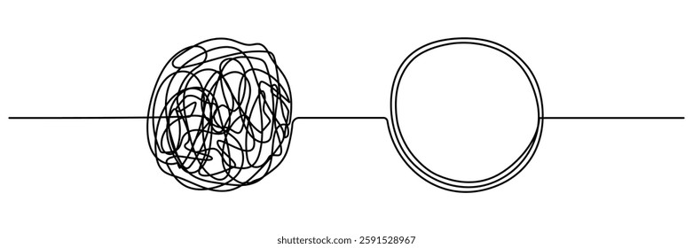 Chaos and mess circle continuous line drawn. Problem solution symbol. Psychotherapy concept. Vector illustration isolated on white.