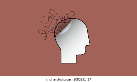 Chaos or mess in human head. Concept of stress, confusion, burn out, depression or fear. Vector illustration, EPS 10