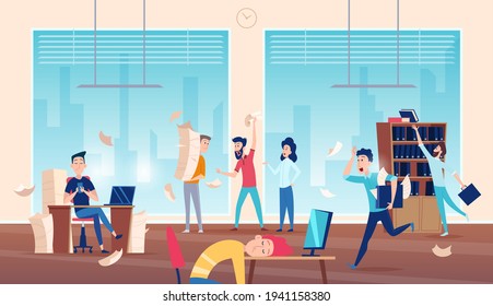Chaos in office. Unorganized business boring asleep managers daily problems exact vector background