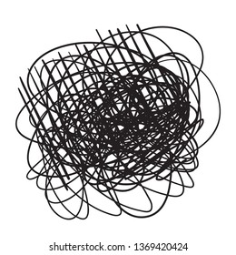 Chaos on white. Abstract tangled texture. Random chaotic lines. Hand drawn dinamic scrawls. Black and white illustration. Art creation