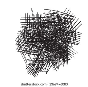 Chaos on white. Abstract tangled chaotic lines. Hand drawn dinamic scrawls. Black and white illustration