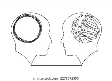 Chaos and order abstract minimalist concept vector illustration. Metaphor of disorganized difficult problem, mess with black single continuous tangle thread in need of unraveling isolated on white