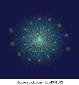 Chaos and order,  big data concept. Abstract blue background with lines.