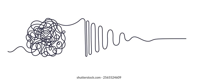 Chaos and order. Find solution. Unraveling tangle. Problem resolve control. Complicated way. Process of problem simplifying, chaos and mess. Understand question. Complicated solution. Coach, mentor