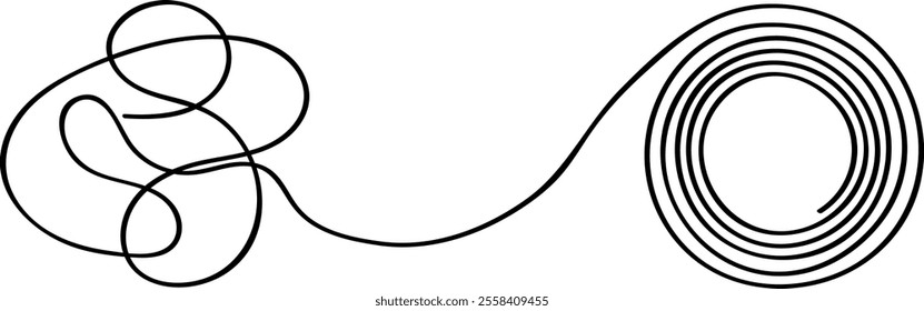  From Chaos to Order - A Single Line Art Illustration of a Tangle Transforming into a Spiral