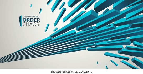 Chaos und Ordnung Vektorkonzept abstrakter Hintergrund mit Linien Explosion zu Trümmern im Verfall, 3D-Tapete mit perspektivischen Linien gehen ins Chaos der Zerstörung.