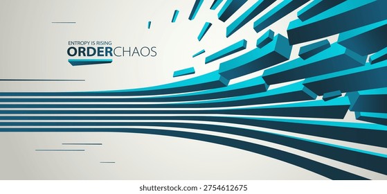 Chaos and order vector concept abstract background with lines explosion to debris in decay, 3D wallpaper with perspective lines going to chaos of destruction.